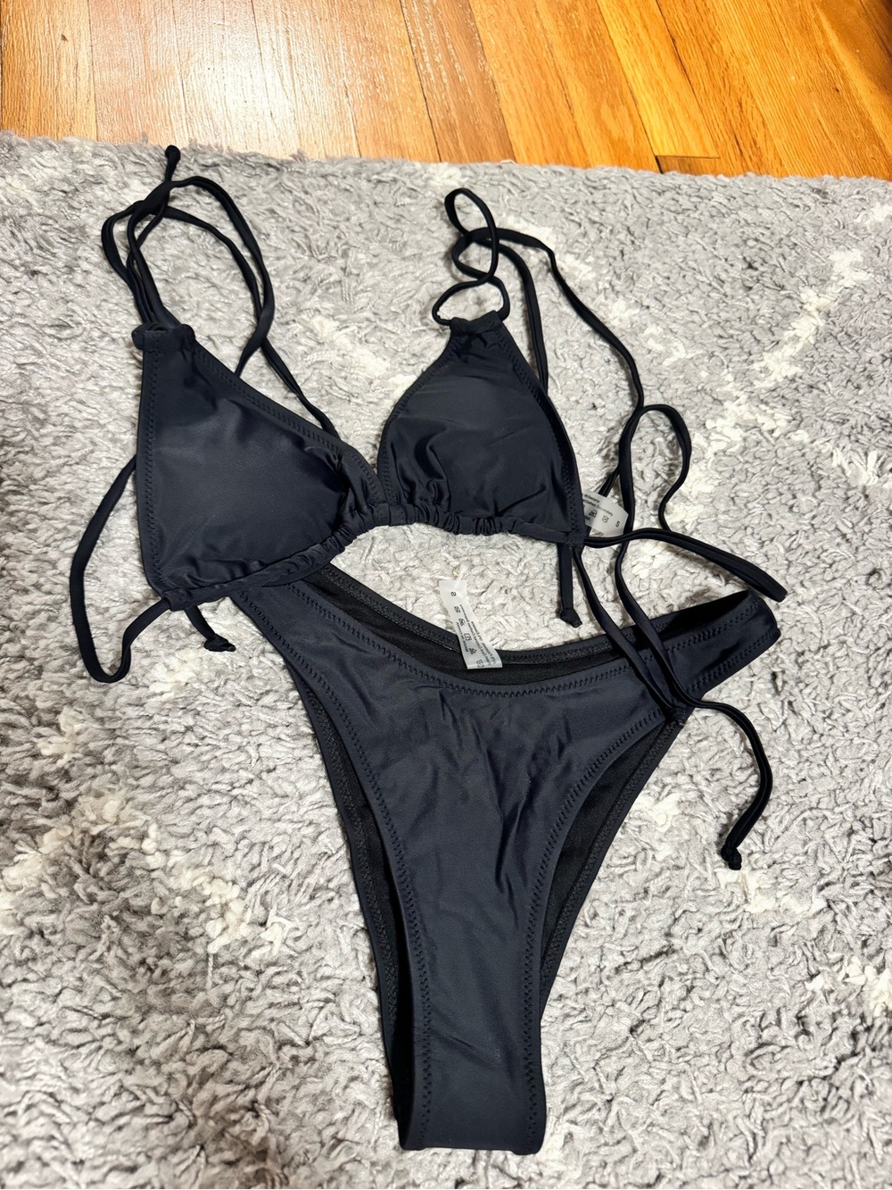 Zaful Black Triangle String Bikini Set